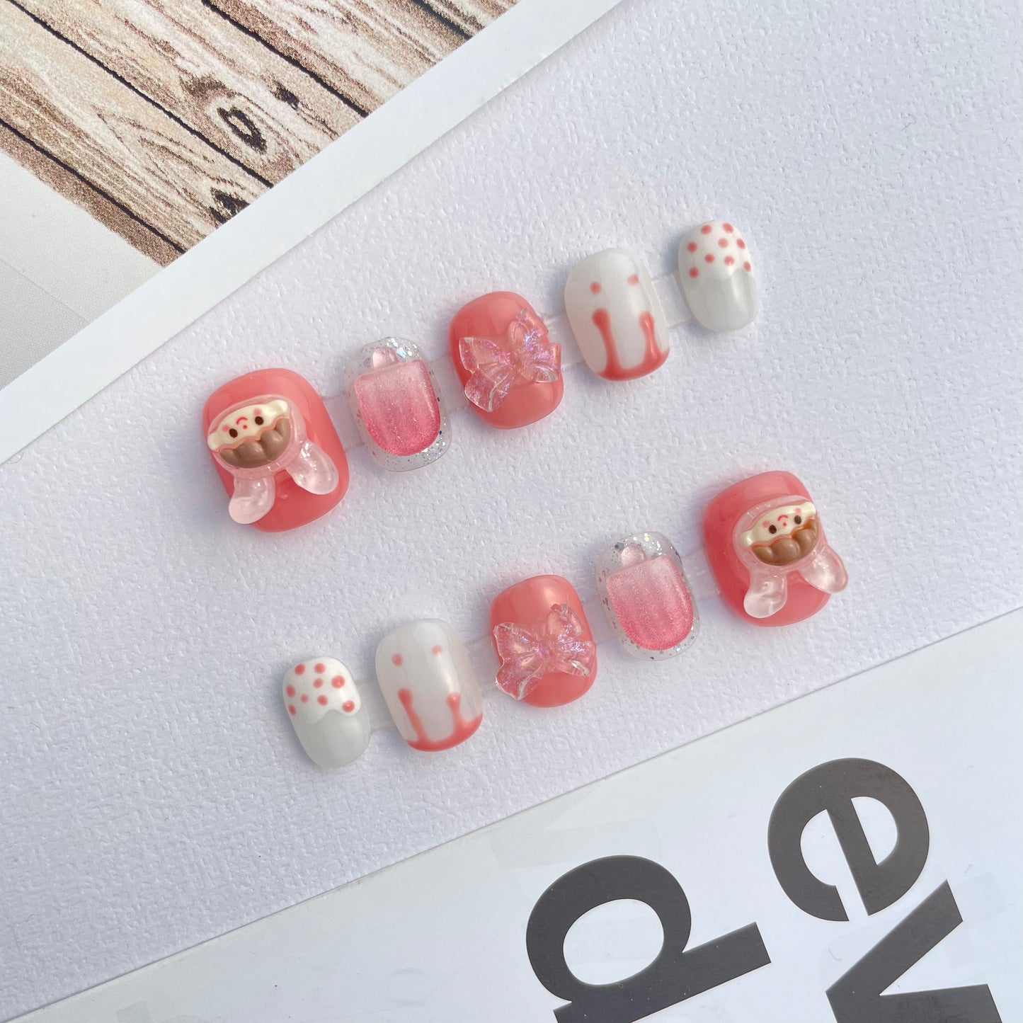 107 Popsicle milk rabbit girl crystal bow handmade 3D cartoon Press On Nails