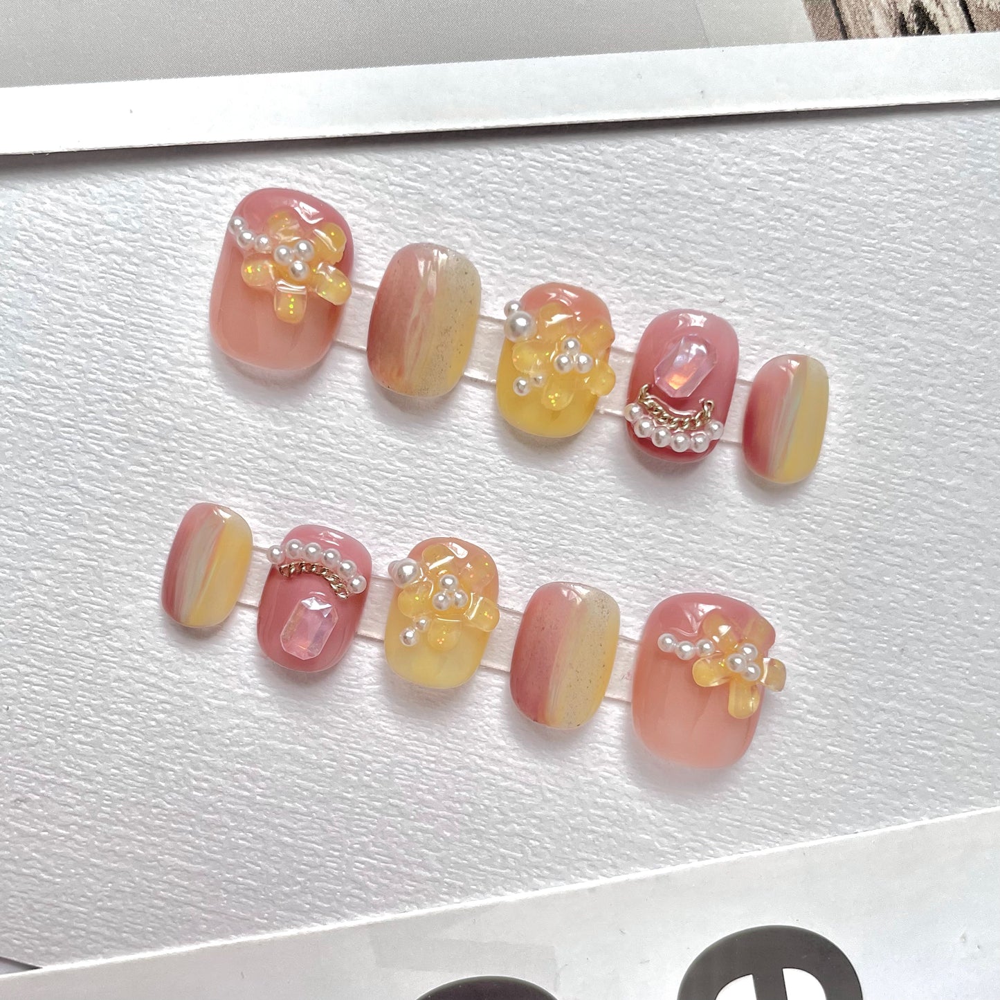 108 Pearl osmanthus flower gradation handmade 3D Press On Nails