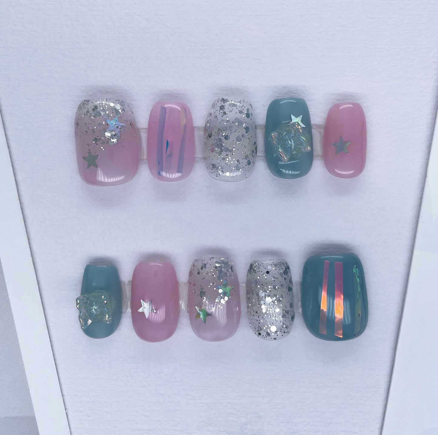 202 Starlight sparkling cherry pink handmade Press On Nails