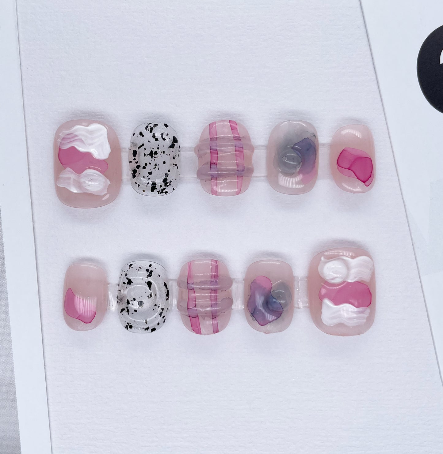 209 Watercolor weaving dream pink gradient handmade 3D Press On Nails