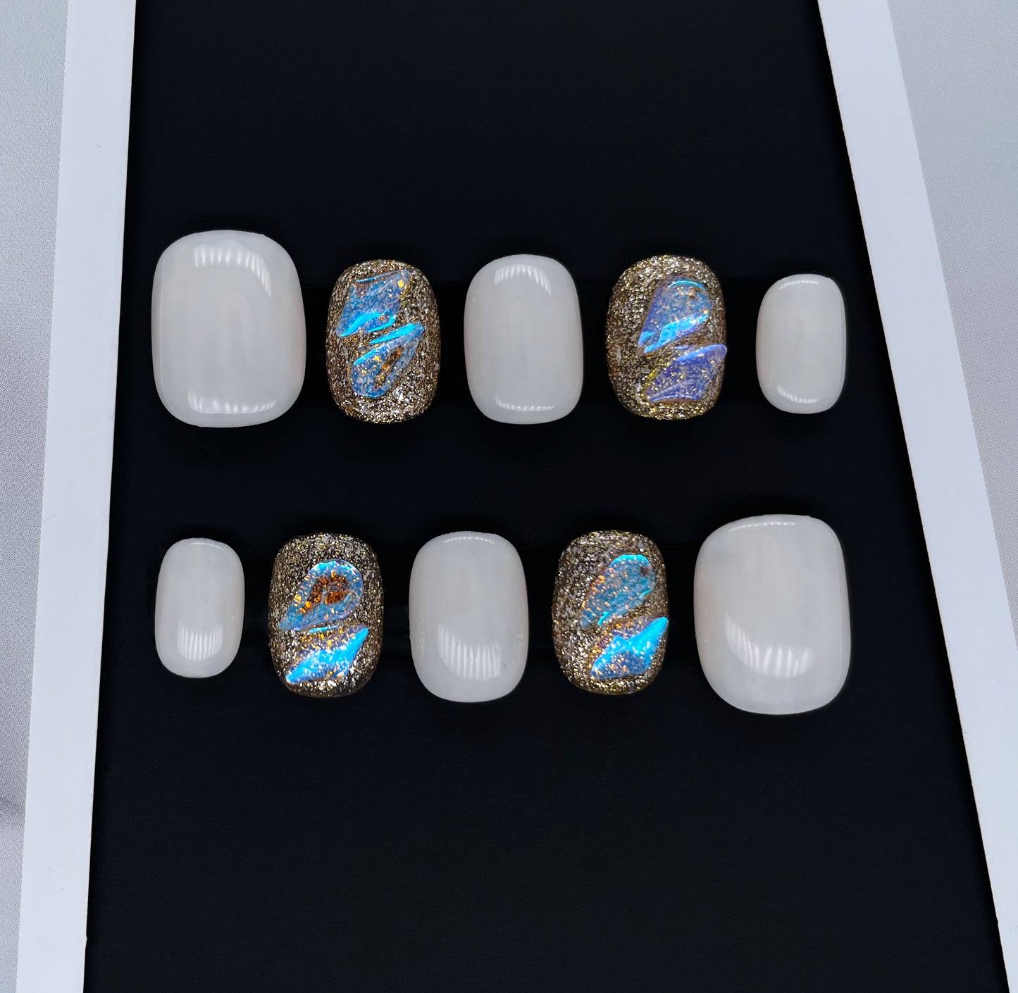 231 Cream white stardust diamond commute comfort handmade 3D Press On Nails