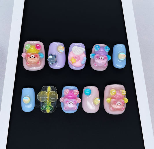 235 Dopamine colorful jelly bear handmade 3D cartoon Press On Nails