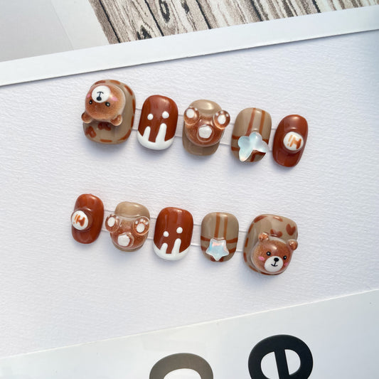 106 Coke bear handmade 3D cartoon Press On Nails