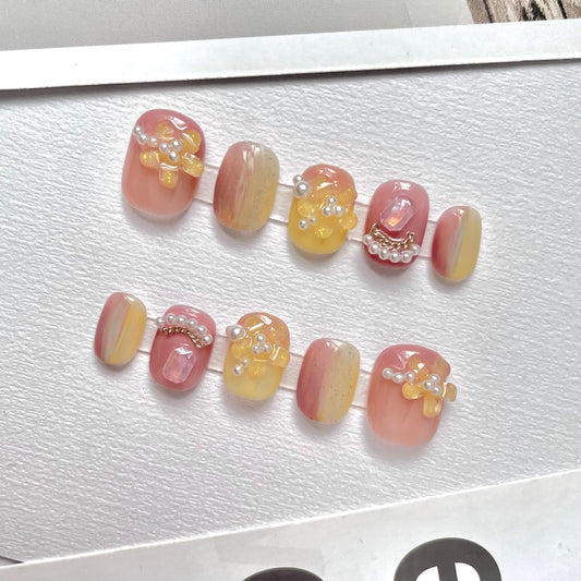 108 Pearl osmanthus flower gradation handmade 3D Press On Nails