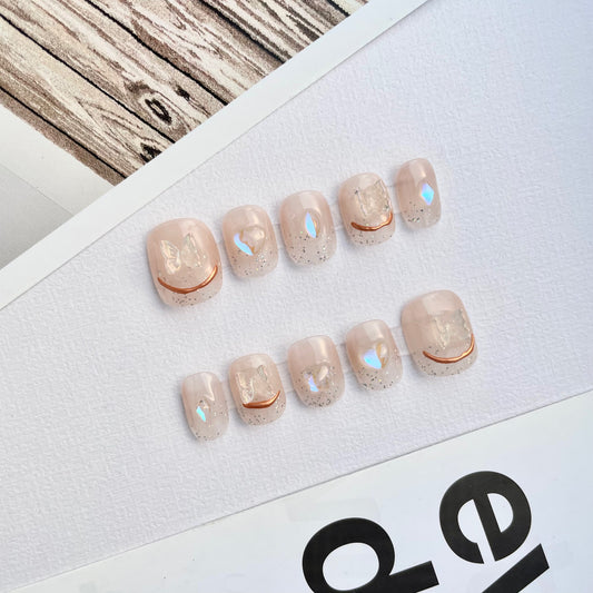 116 Crystal flying butterfly heart handmade 3D Press On Nails