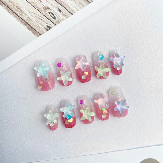 133 Star gelatinous pink shade handmade 3D cute Press On Nails